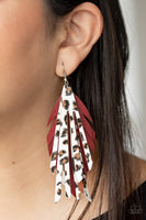 Paparazzi - Untamable - Red Leather Earring
